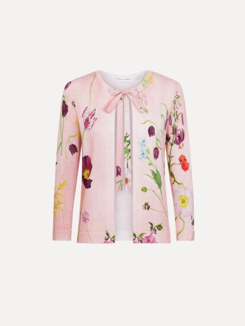 Oscar de la Renta MIXED BOTANICAL TIE-NECK CARDIGAN