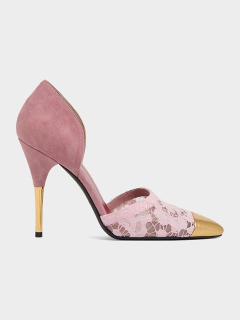 Valentino D'Orsay Lace-Embellished Suede Pump