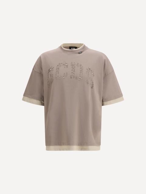 GCDS Over T-Shirt in cotton jersey with short sleeves with perforated logo