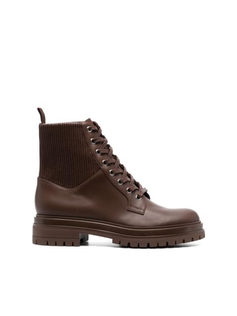 panelled leather boots