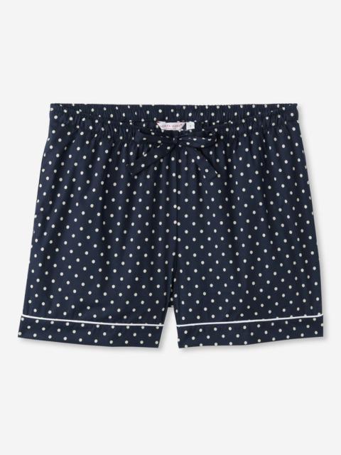 Derek Rose Women's Lounge Shorts Plaza 60 Cotton Batiste Navy