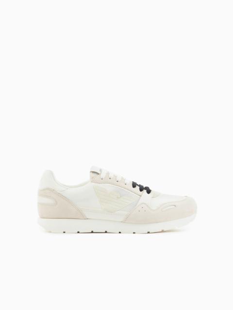 EMPORIO ARMANI Mesh sneakers with suede details and eagle patch