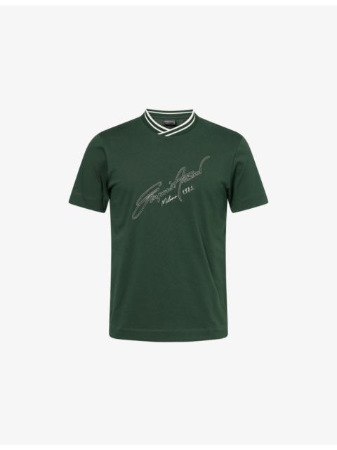 EMPORIO ARMANI Script Logo-Embroidered Cotton T-Shirt&nbsp;