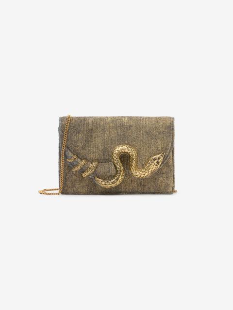 Roberto Cavalli Golden Brushed-Effect Bag with Snake Motif