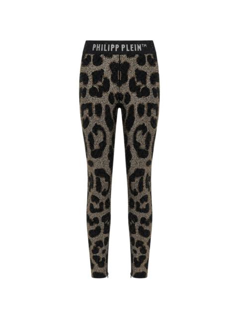 PHILIPP PLEIN leopard-print rhinestone-embellished leggings