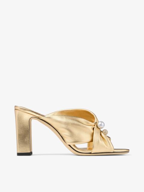 JIMMY CHOO Rafi 85 Gold Metallic Nappa Leather Sandals