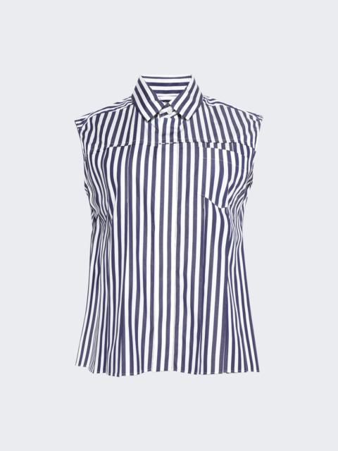 Cotton Poplin Shirt Navy Stripe