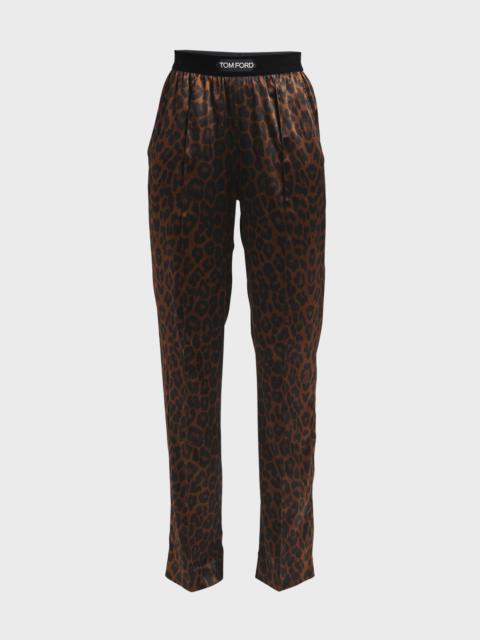 Reflected Leopard Print Silk Signature Pajama Pants