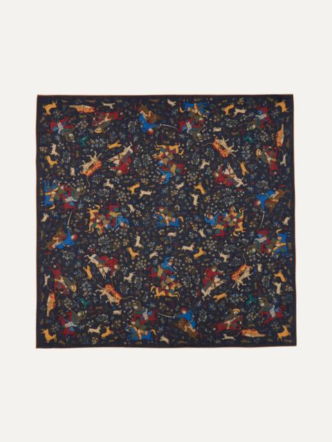 Drake's Navy Mughal Print Wool-Silk Square Scarf