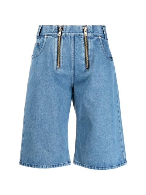 double-zip denim shorts