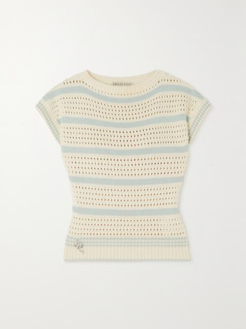 PUCCI Striped Open-knit Cotton-blend Sweater