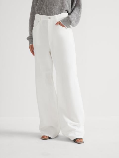 Brunello Cucinelli Garment-dyed relaxed trousers in cotton and linen cover