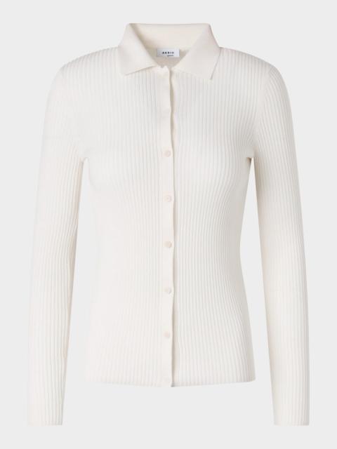 AKRIS Merino Wool Rib Collared Cardigan