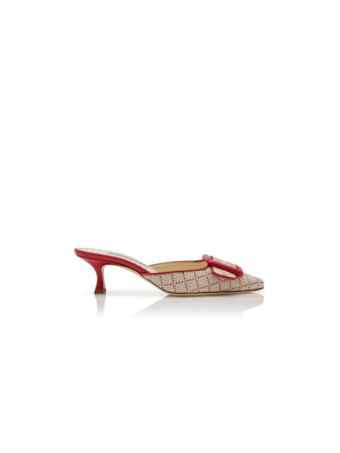 Manolo Blahnik Light Beige Raffia Buckle Detail Mules