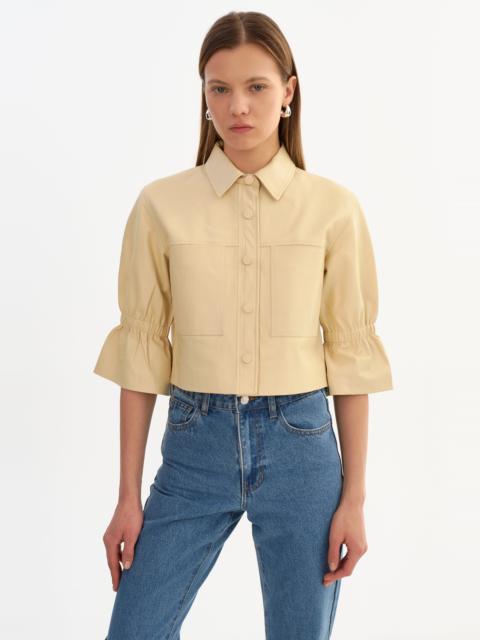LAMARQUE CAROLINA | Ruffle Sleeve Leather Jacket