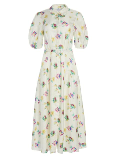 GABRIELA HEARST Maude Pleated Mia's Flowers Midi Shirtdress in Ivory Multi Printed Silk Twill