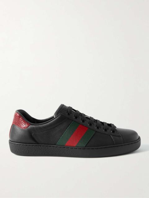GUCCI Ace Crocodile-Trimmed Leather Sneakers