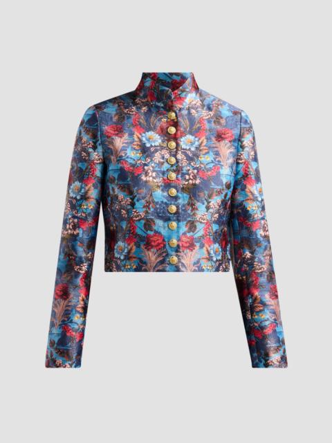 Alice + Olivia Women's Emerson Floral Jacquard Military Jacket - Heartstrings Mineral Blue