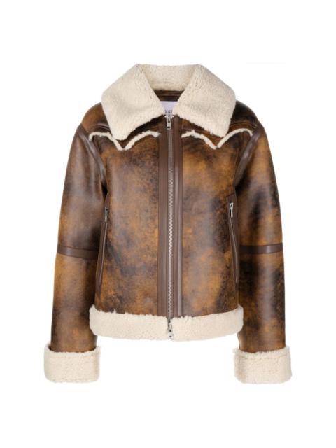 STAND STUDIO faux-shearling trim zip-up jacket