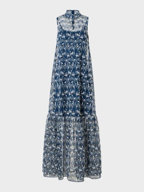 AKRIS Scribble Embroidered Tulle Sleeveless Maxi Dress