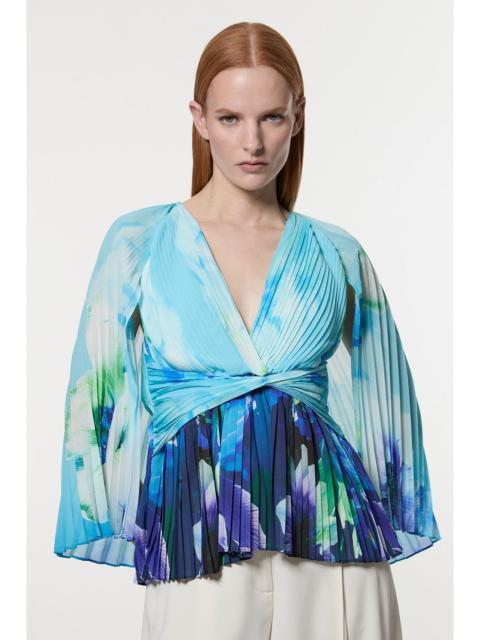 KAREN MILLEN Ombre Floral Soft Pleated Woven Blouse With Cape