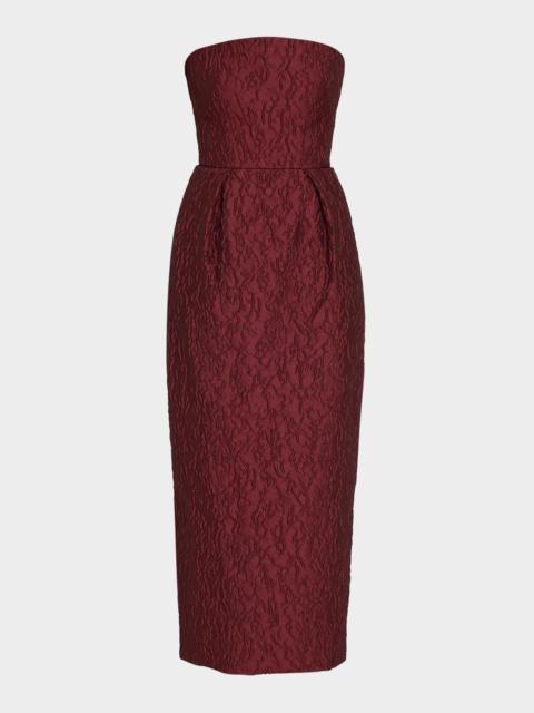 Monique Lhuillier Strapless Textured Jacquard Midi Dress