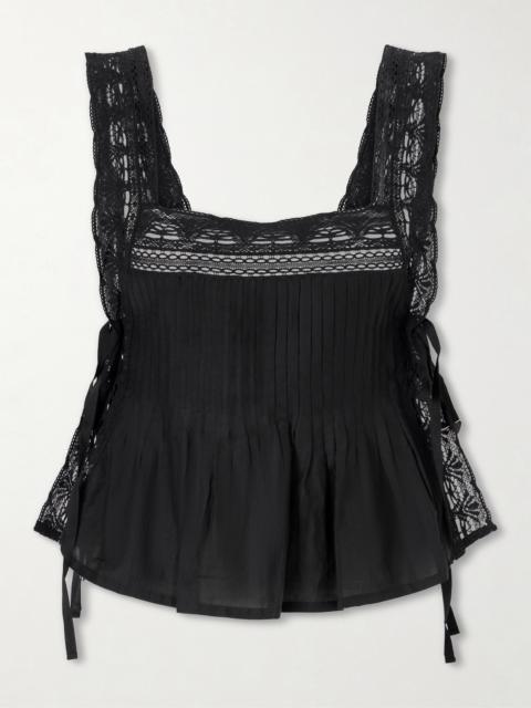 ALIX OF BOHEMIA Mia Sky Prima Cotton And Silk-blend Lace-trimmed Tank Top