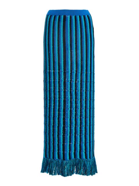 ESCVDO Misti Fringed Crocheted Cotton Midi Skirt blue