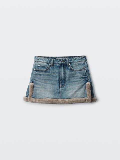 Alexander Wang FAUX FUR TRIM DENIM SKIRT