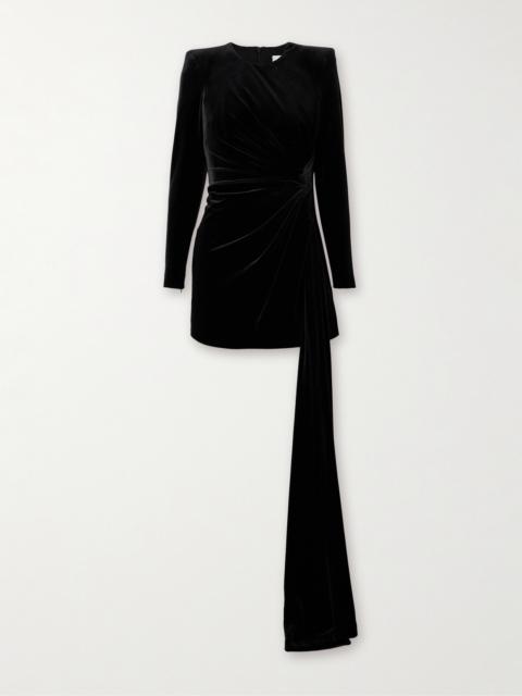 ALEX PERRY Gathered Asymmetric Stretch-velvet Mini Dress