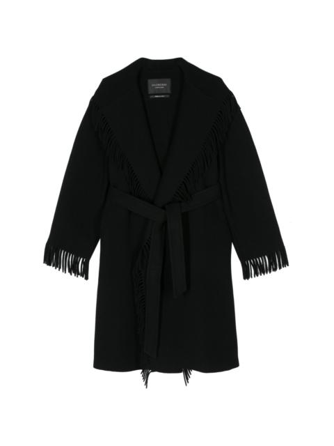 BALENCIAGA fringed-edge wool coat