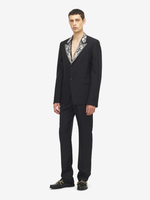 Alexander McQueen Men's Floral Embroidery Double-breasted Jacket in Black