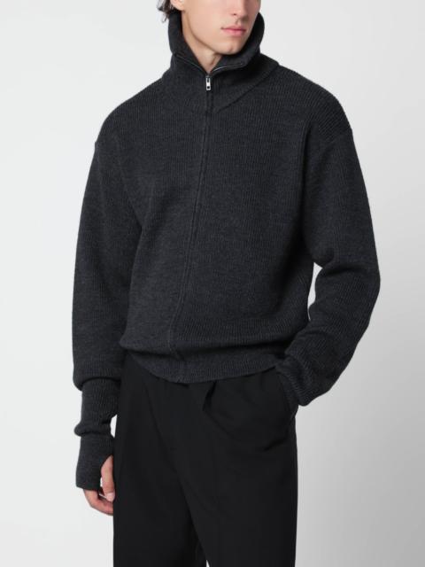 Lemaire Grey mélange zip-up cardigan in virgin wool