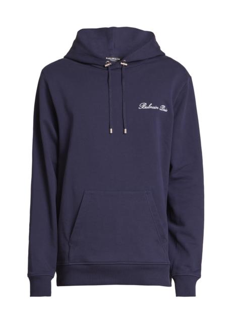 Balmain Men's Logo-Embroidered Cotton Hoodie - Marine Blanc