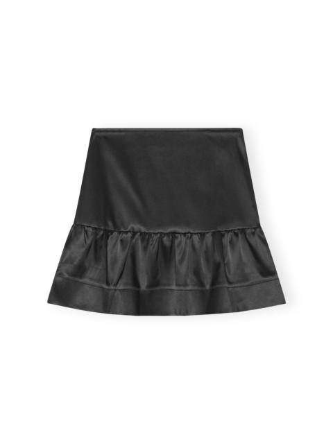 GANNI BLACK DOUBLE SATIN FLOUNCE MINI SKIRT