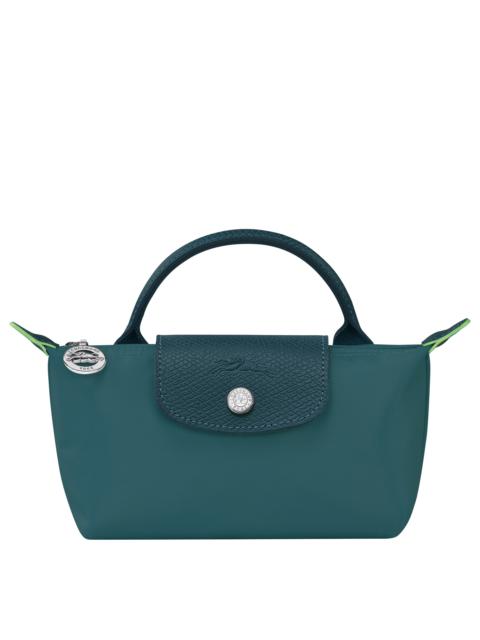 Le Pliage Green Pouch with handle Peacock - Recycled canvas