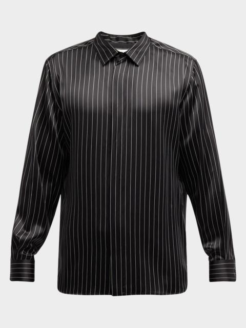 SAINT LAURENT Men's Striped Silk Dress Shirt
