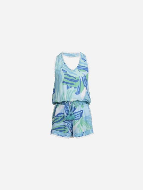 Poupette St Barth Short Jumpsuit Beth for girls - Blue Seaweed