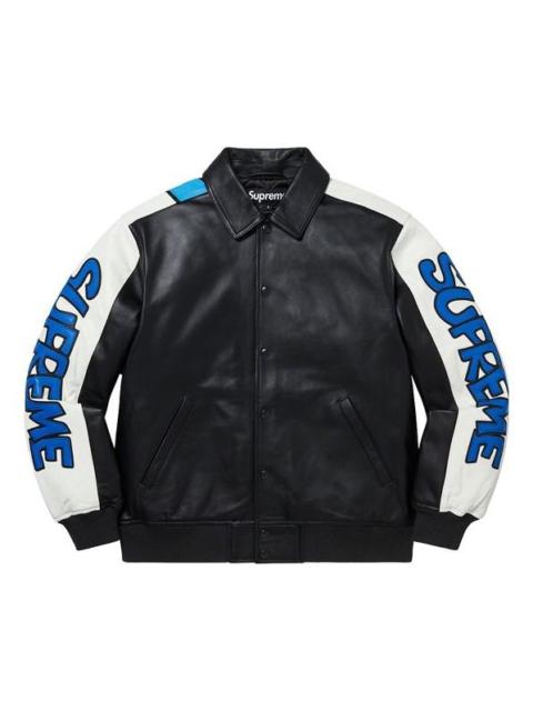 Supreme Smurfs Leather Varsity Jacket 'Black Blue White' SUP-FW20-166