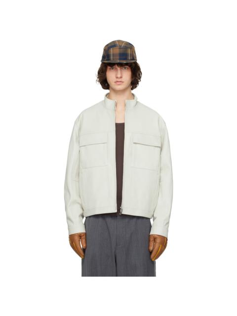 SOLID HOMME Off-White High-Neck Two-Pocket Leather Jacket