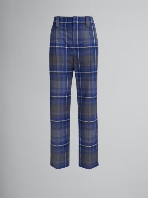 Marni BLUE CHECKED VIRGIN WOOL PLEATED TROUSERS