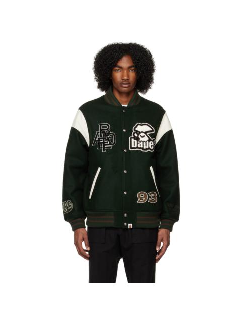 A BATHING APE® Green Switch Shoulder Varsity Bomber Jacket