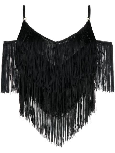 PINKO fringe-detail drop-shoulder top