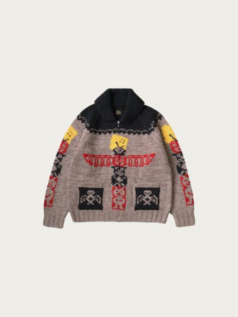 Kapital Hand Knit PECKISH TOTEM POLE ZIP Cardigan - Brown/Beige