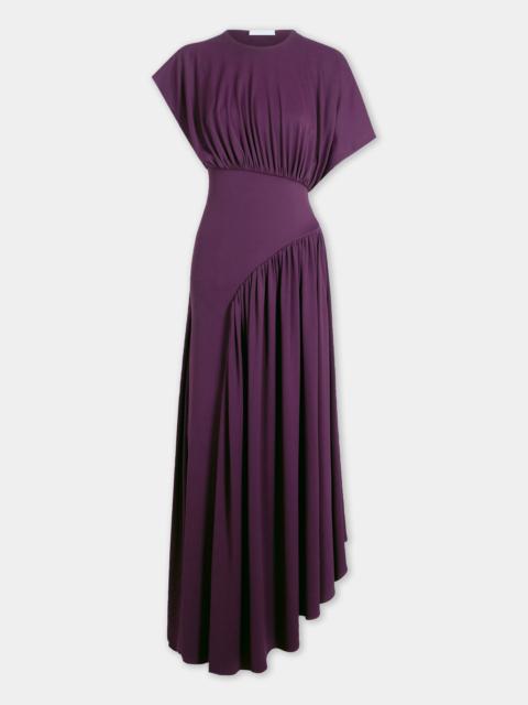 rabanne LONG MAGENTA ASYMMETRICAL DRESS WITH RUCHED DETAILS