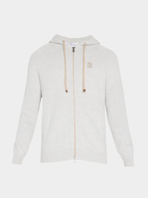 Men's Ribbed Cashmere Full-Zip Hoodie