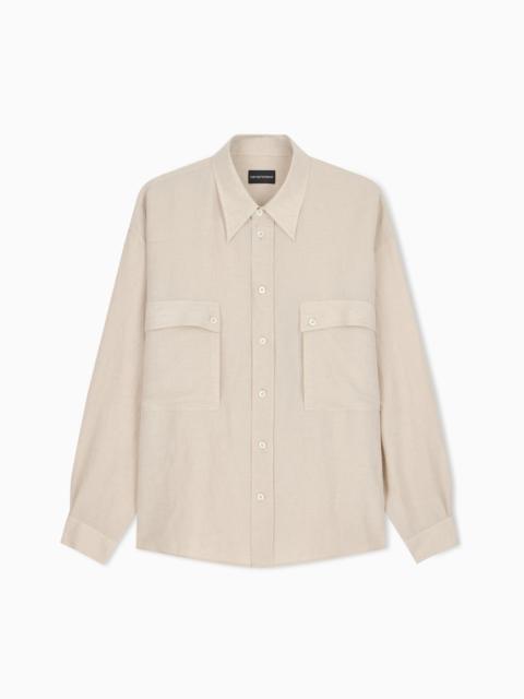 EMPORIO ARMANI DENIM-EFFECT LINEN-BLEND SHIRT