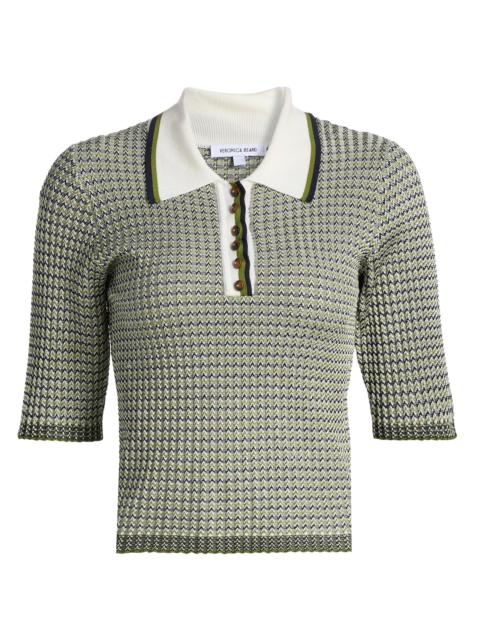 VERONICA BEARD Women's Soza Textured-Chevron Polo Top - Navy Cactus Off White