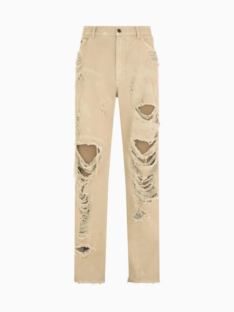 Dolce & Gabbana Oversize beige jeans with rips