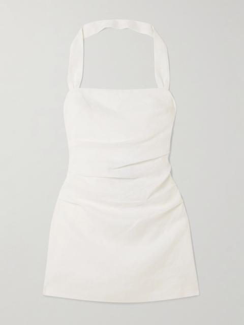 SIR. Noemi ruched linen halterneck mini dress Ivory
